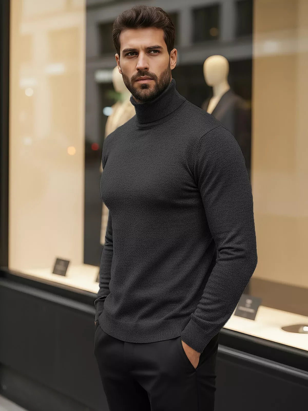 Vyriškas tamsiai pilkas megztinis aukštu kaklu Lenox