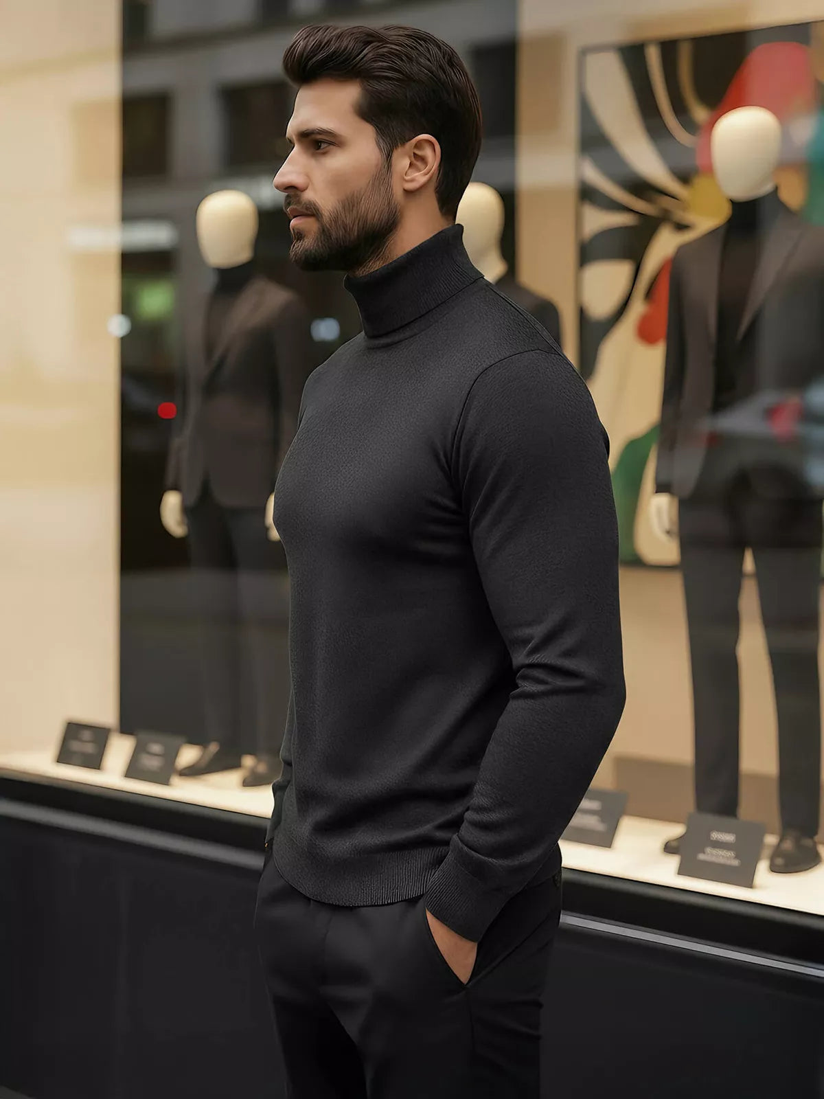 Vyriškas tamsiai pilkas megztinis aukštu kaklu Lenox