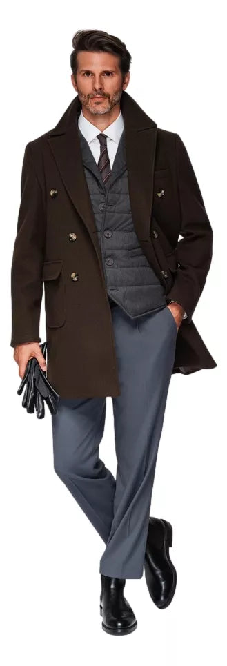 Vyriškas tamsiai rudas paltas Elegant