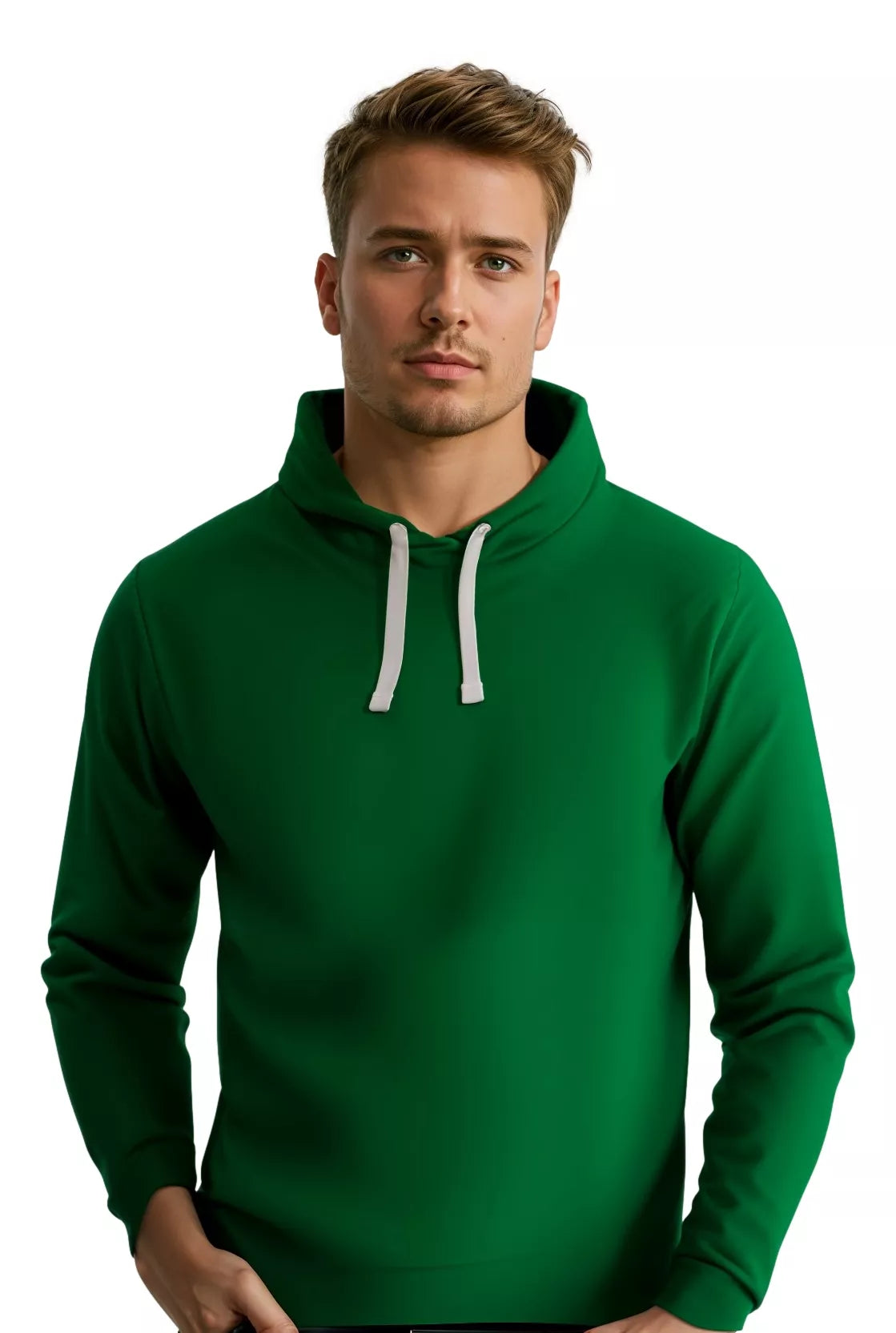 Tamsiai žalios spalvos vyriškas džemperis su gobtuvu Buvoli