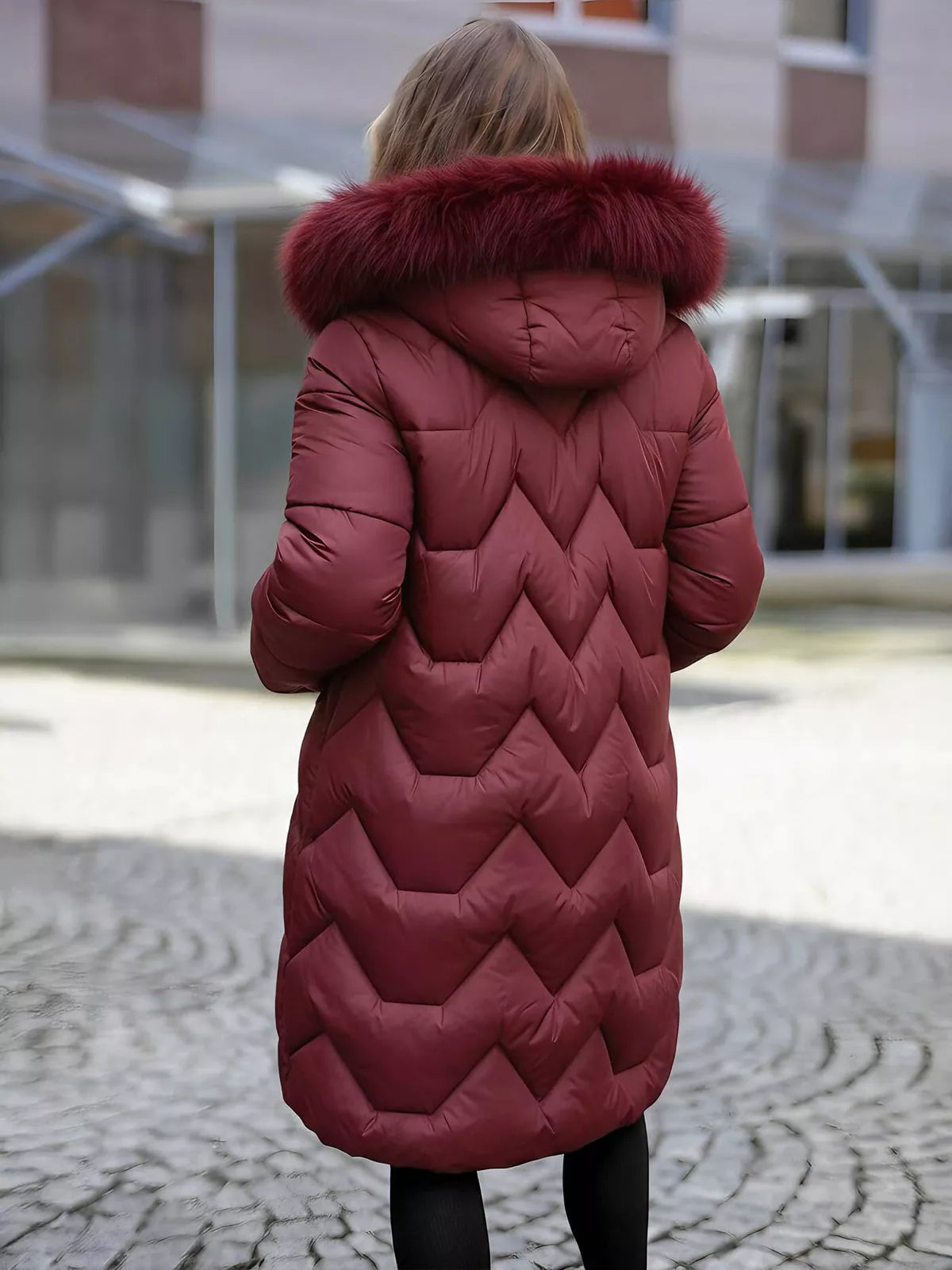 Žieminė ilga moteriška bordo striukė Klein