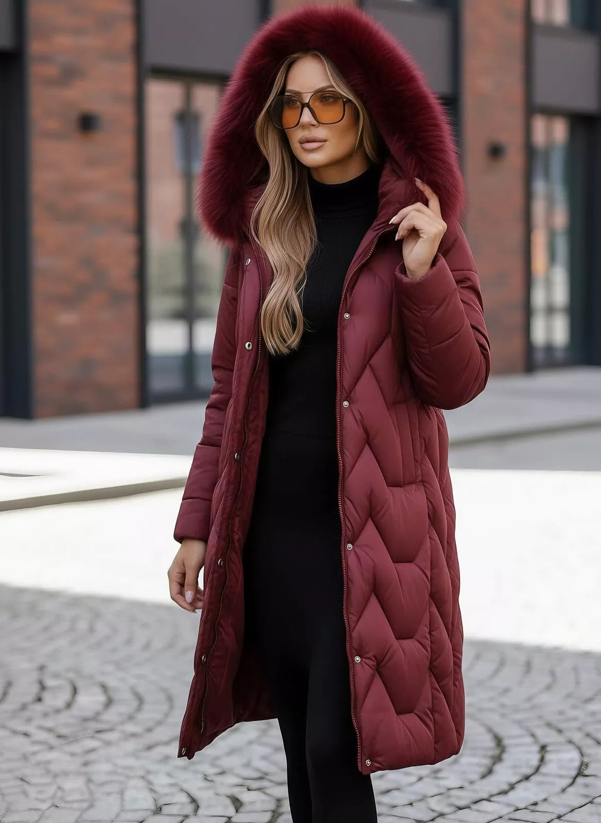 Žieminė ilga moteriška bordo striukė Klein