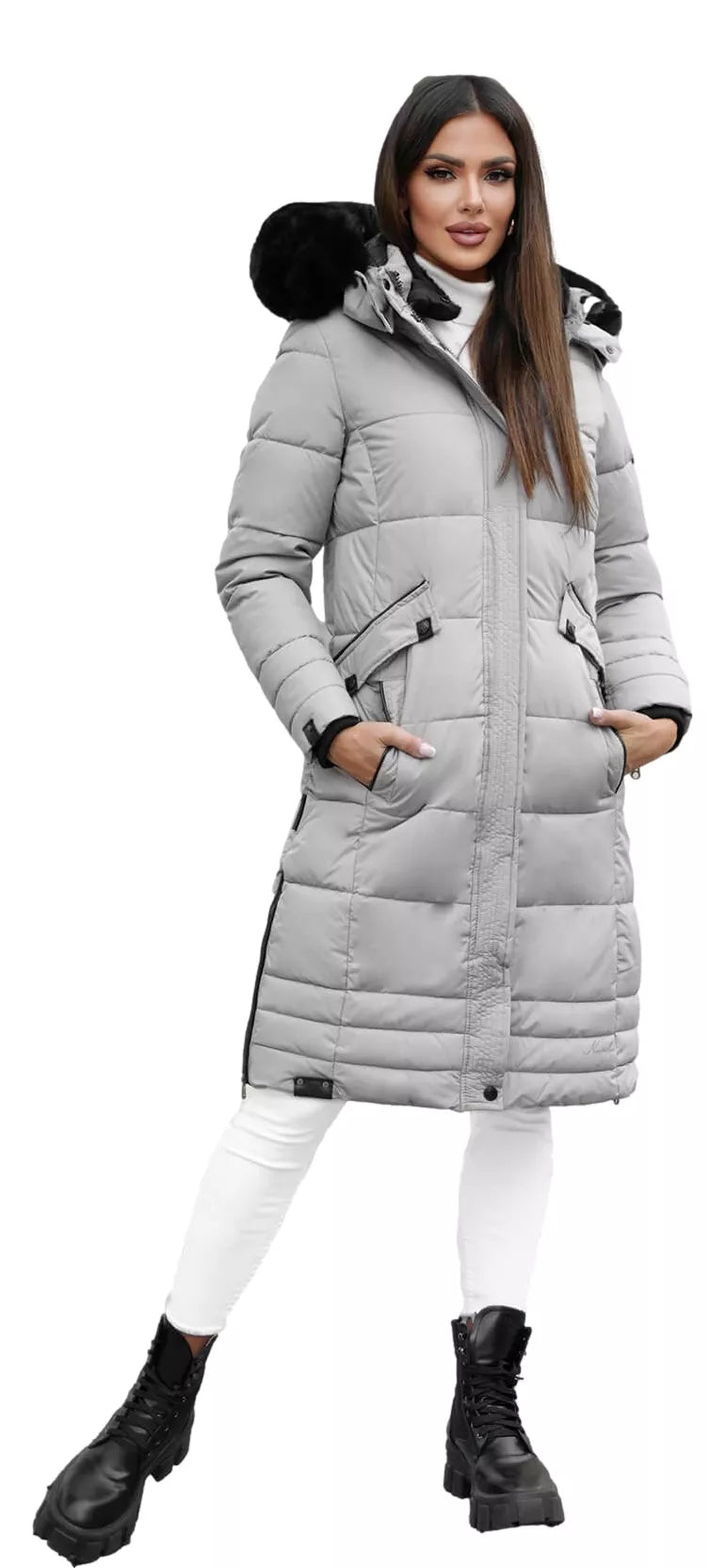 Žieminė ilga moteriška pilka striukė Marni