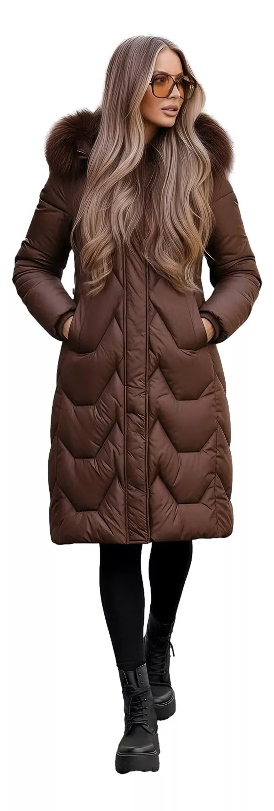 Žieminė ilga moteriška ruda striukė Klein