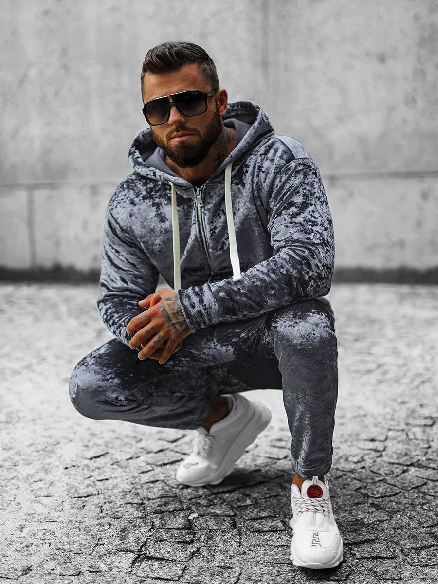 Pilkas veliūrinis vyriškas džemperis Omilo