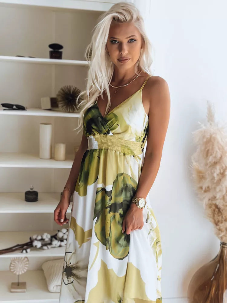 Balta moteriška suknelė su žaliomis gėlėmis Ladybird