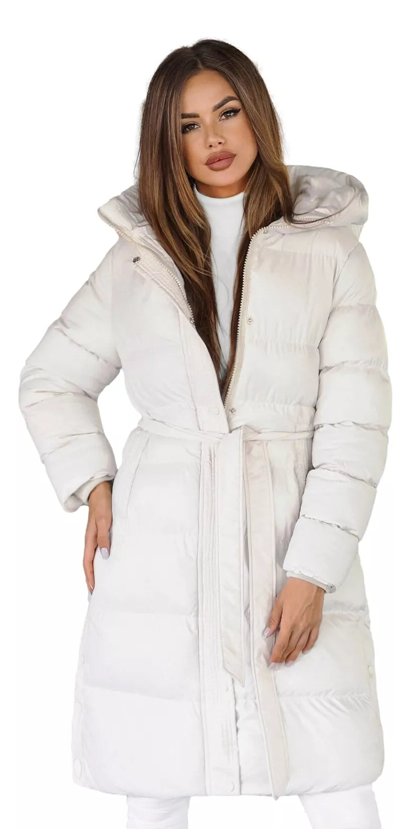 Baltos spalvos žieminis paltas Elin