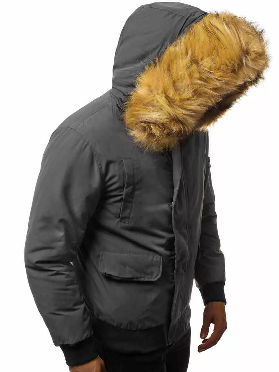 Bomber stiliaus žieminė tamsiai pilka vyriška striukė Lemor