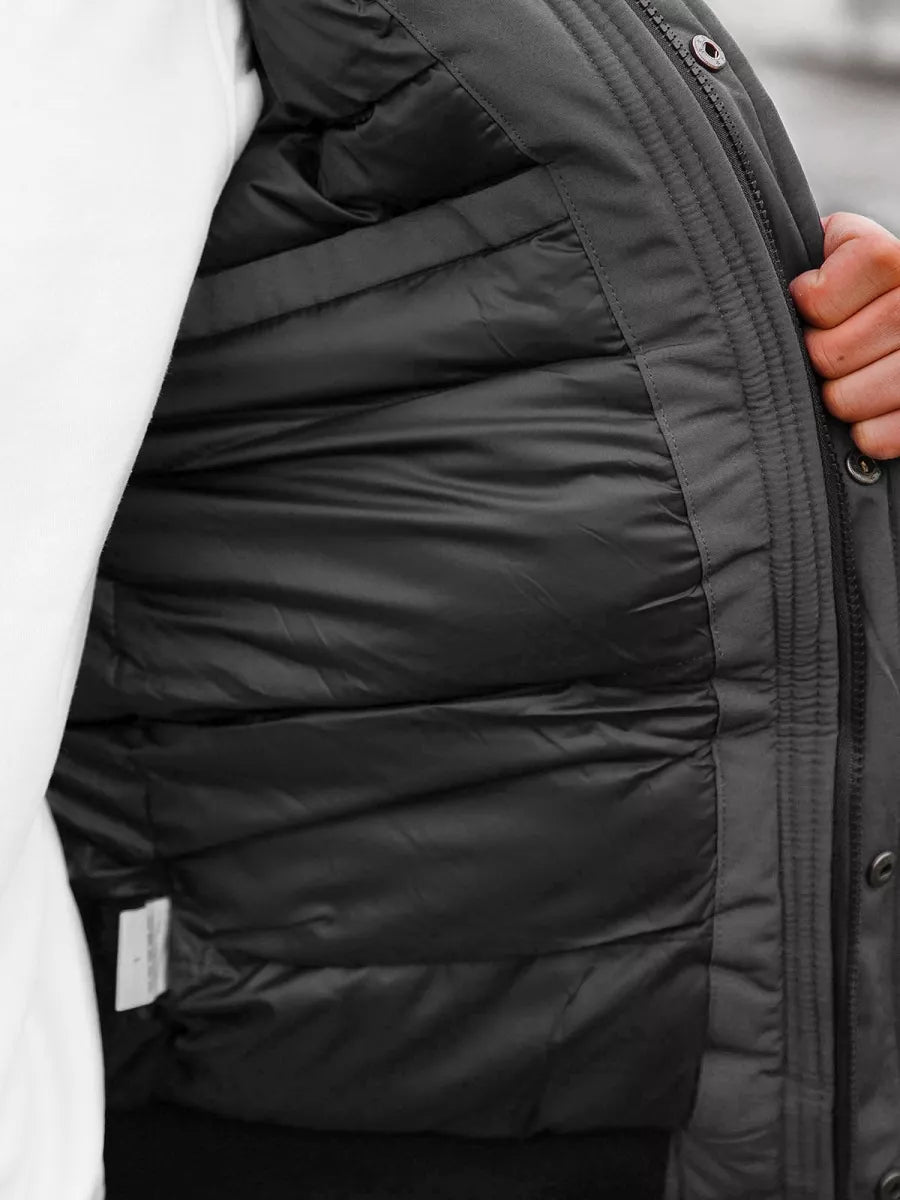 Bomber stiliaus žieminė tamsiai pilka vyriška striukė Lemor