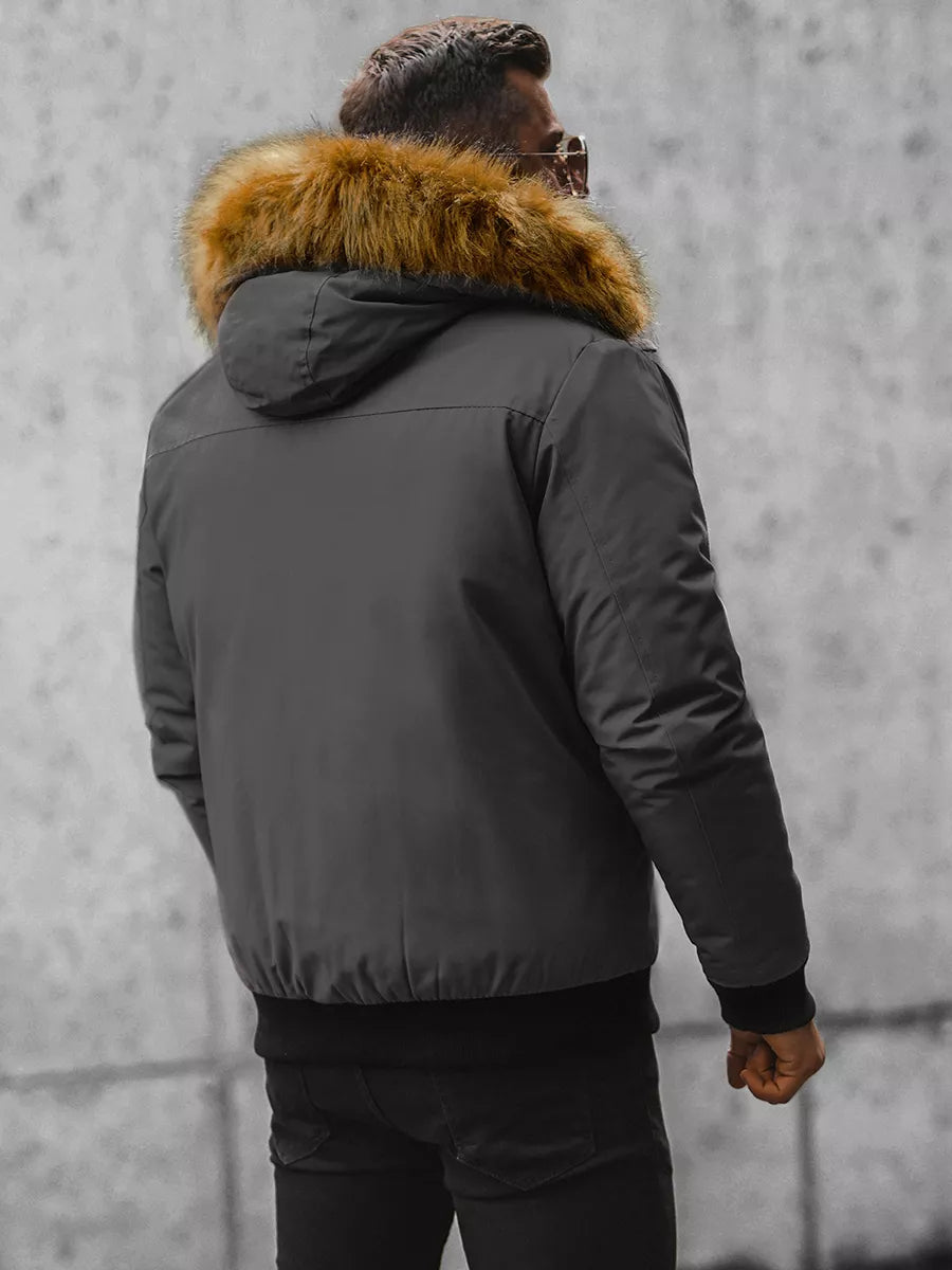 Bomber stiliaus žieminė tamsiai pilka vyriška striukė Lemor