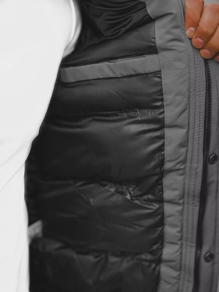 Bomber stiliaus žieminė tamsiai pilka vyriška striukė Lemor