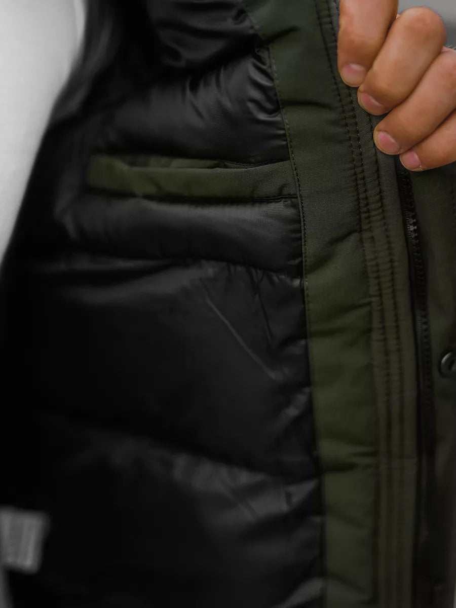 Bomber stiliaus žieminė žalia vyriška striukė Lemor