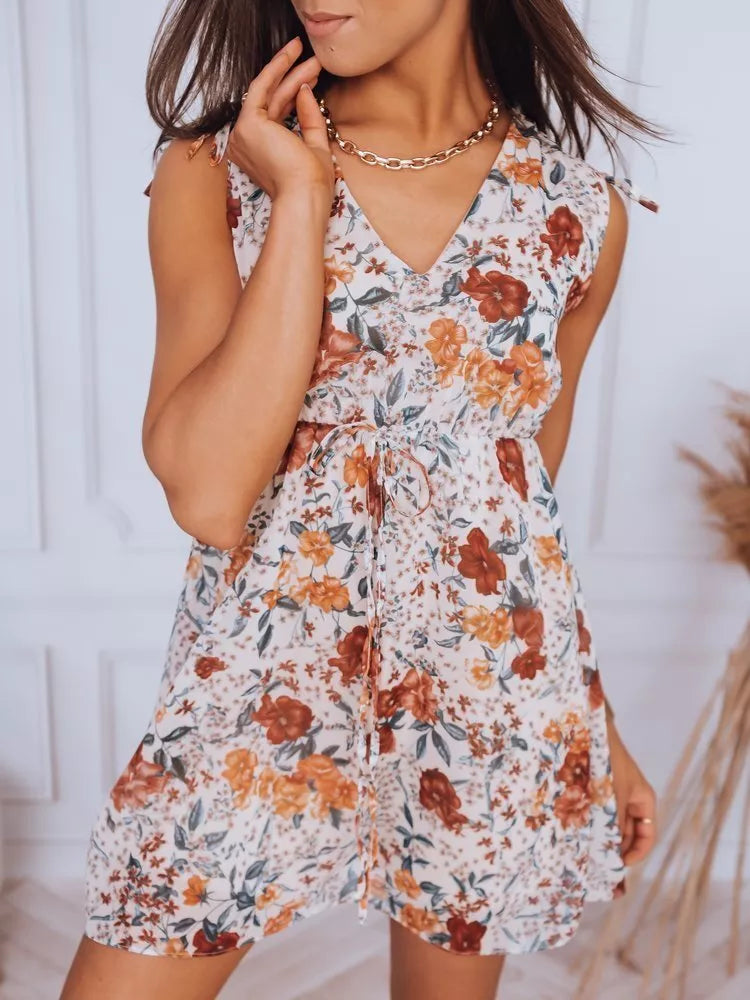 Rusva gėlėta moteriška suknelė Fora