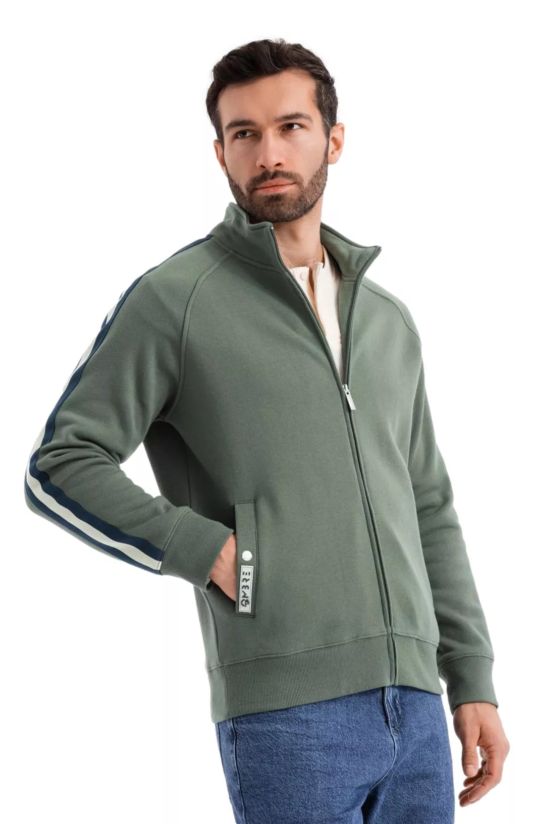 Vyriškas chaki spalvos megztinis aukštu kaklu Olin