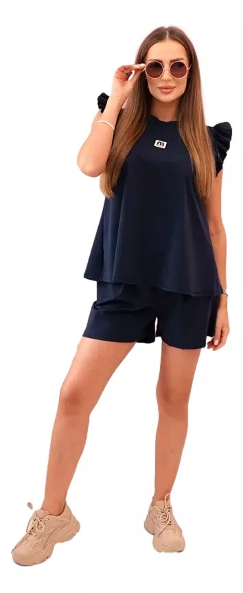 Moteriškas tamsiai mėlynos spalvos komplektas Glossy