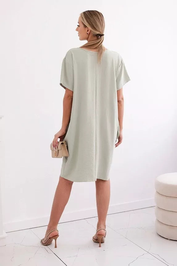 Pilkos spalvos suknelė su kišenėmis ir pakabuku Deli