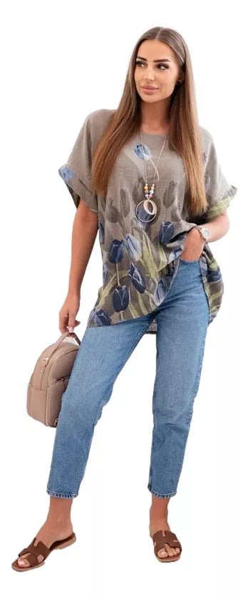 Moteriški pilki marškiniai su gėlėmis Limon