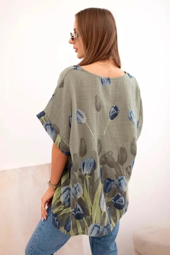 Moteriški chaki marškiniai su gėlėmis Limon