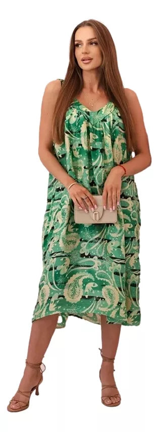 Moteriška žaliai suknelė su petnešėlėmis Colby