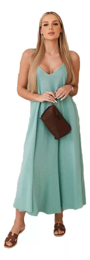 Moteriška mėtinė suknelė su petnešėlėmis Trivor