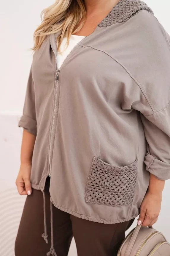 Moteriškas pilkas megztinis su gobtuvu Alba