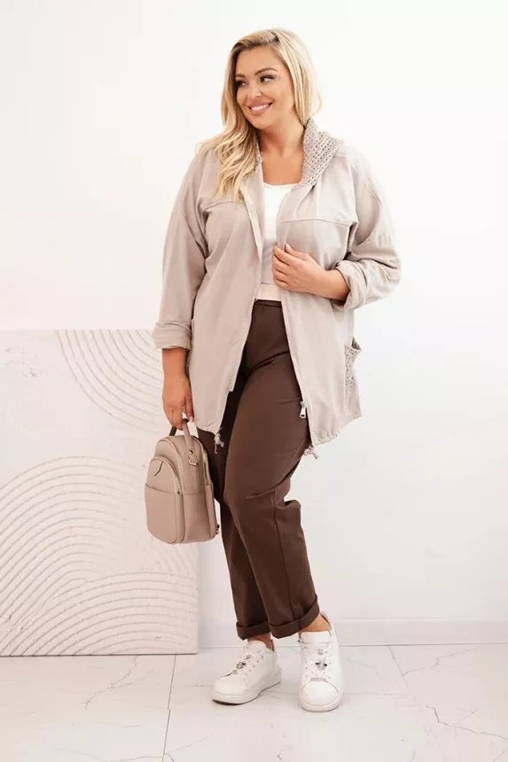 Moteriškas rusvas megztinis su gobtuvu Alba