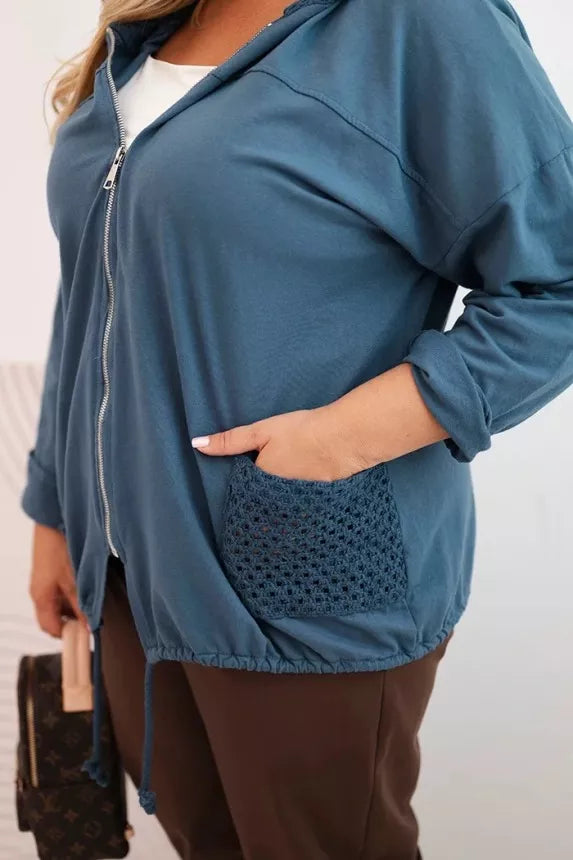 Moteriškas mėlynas megztinis su gobtuvu Alba