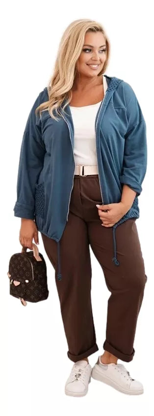 Moteriškas mėlynas megztinis su gobtuvu Alba