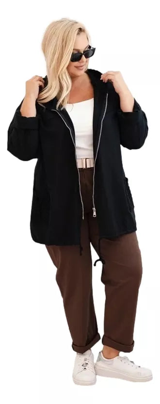 Moteriškas juodas megztinis su gobtuvu Alba