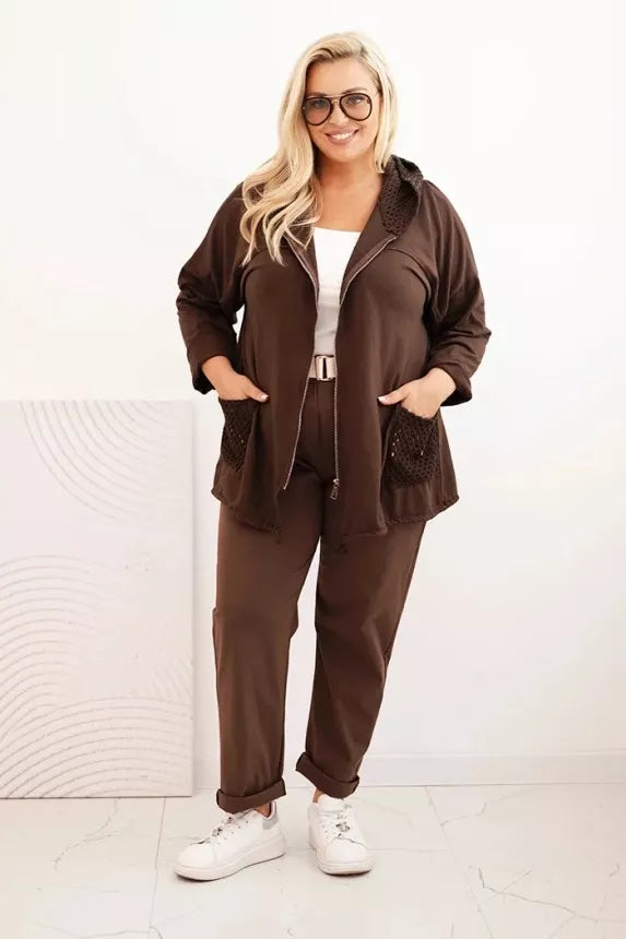 Moteriškas rudas megztinis su gobtuvu Alba