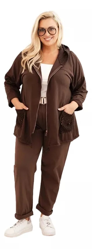 Moteriškas rudas megztinis su gobtuvu Alba