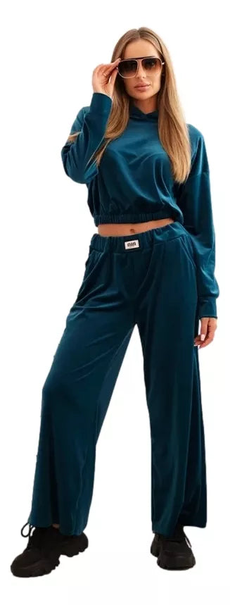 Moteriškas tamsiai mėlynas aksominis komplektas Rizo