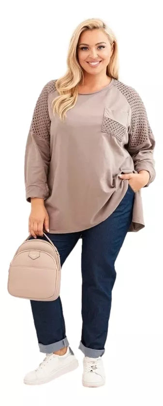 Moteriškas tamsiai rusvas megztinis su raštu Stelo