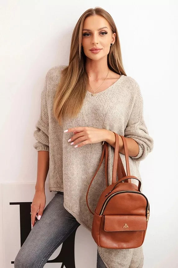 Moteriškas rusvas vilnonis megztinis Elvis