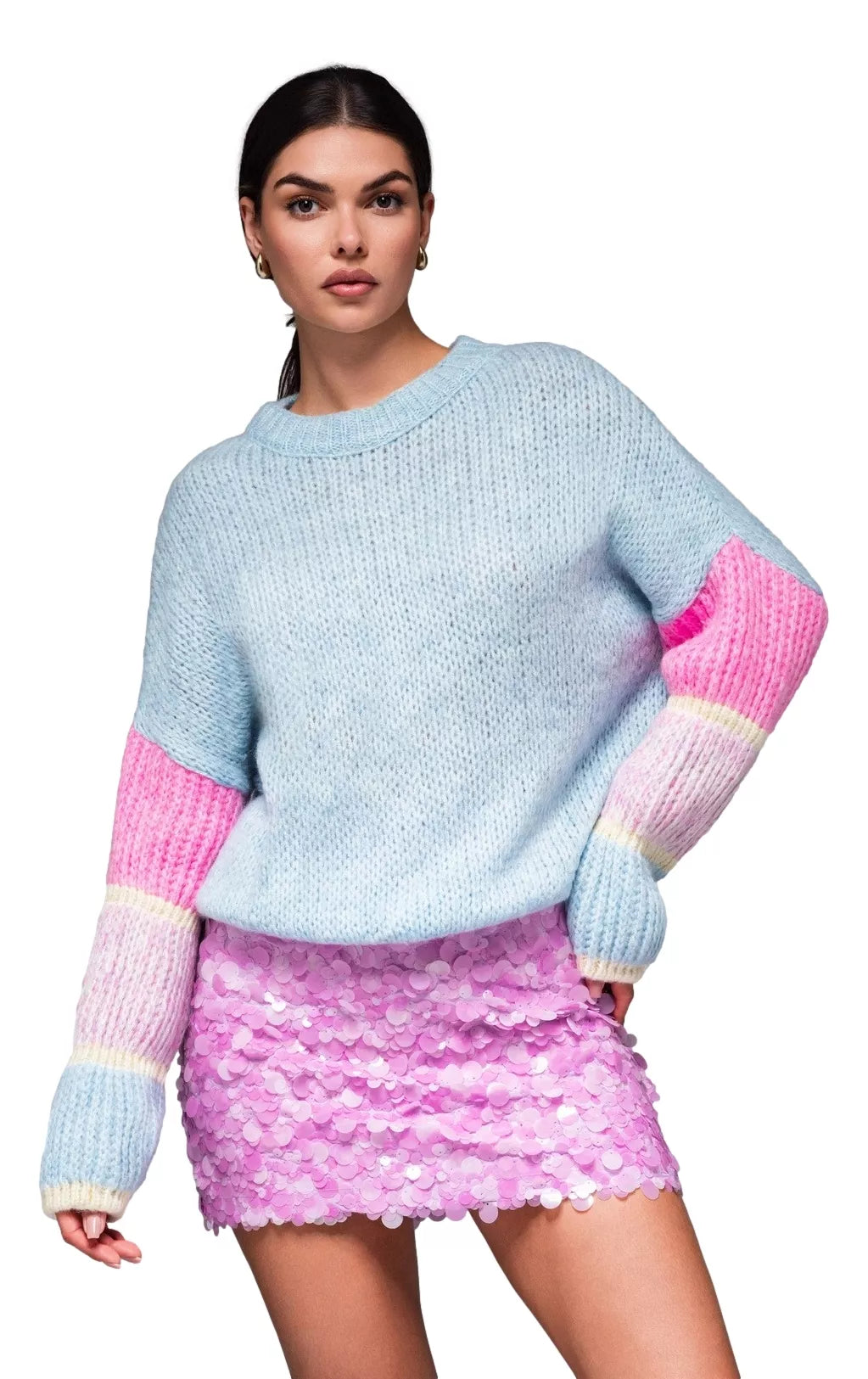 Moteriškas šviesiai mėlynas megztinis Bright