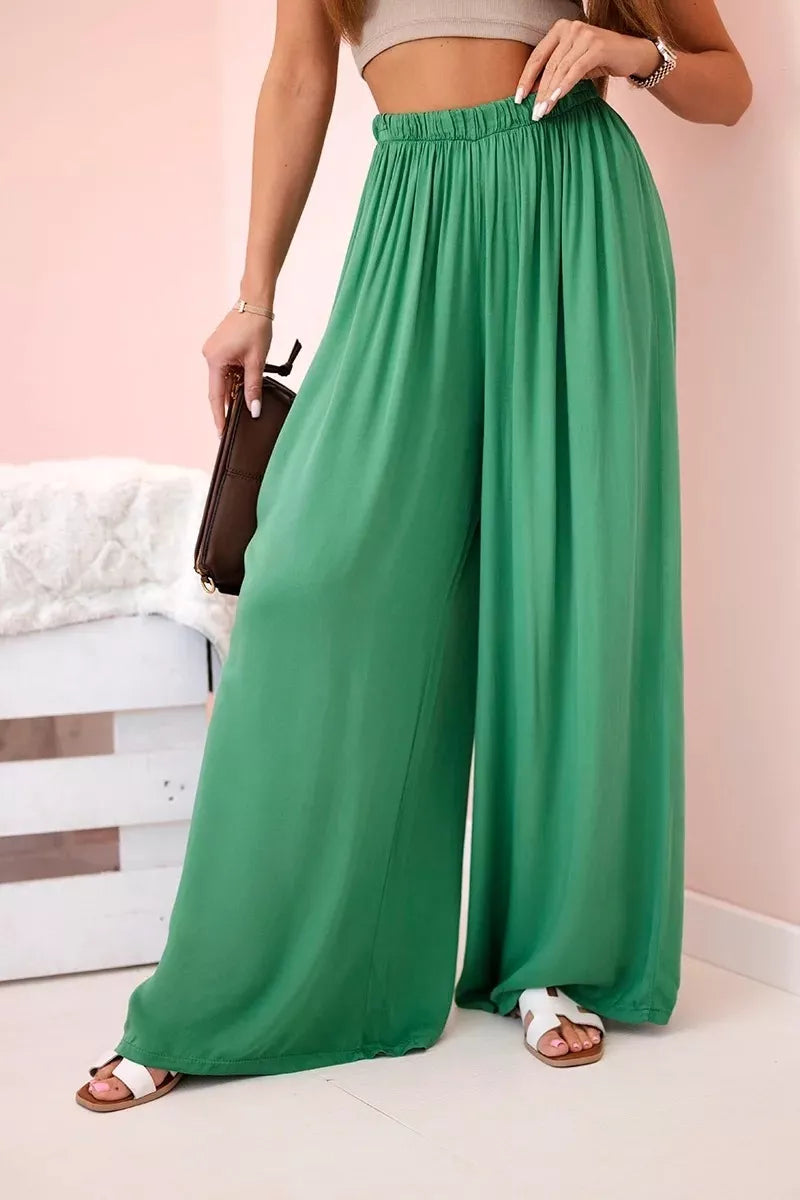 Moteriškos plačios žalios spalvos kelnės Andi