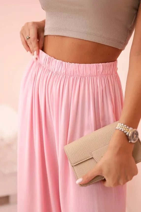 Moteriškos plačios šviesiai rožinės spalvos kelnės Andi