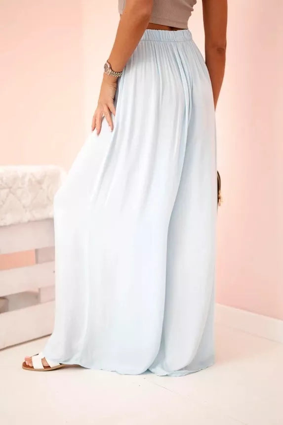 Moteriškos plačios šviesiai mėlynos spalvos kelnės Andi