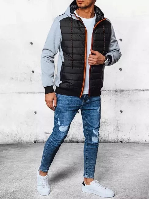 Pilkos spalvos vyriška striukė su gobtuvu Bastin