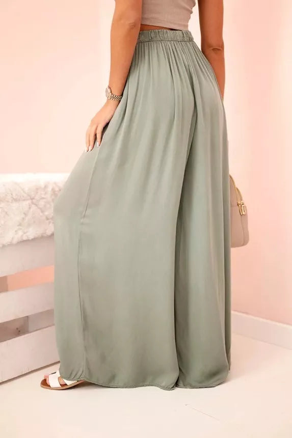 Moteriškos plačios chaki spalvos kelnės Andi