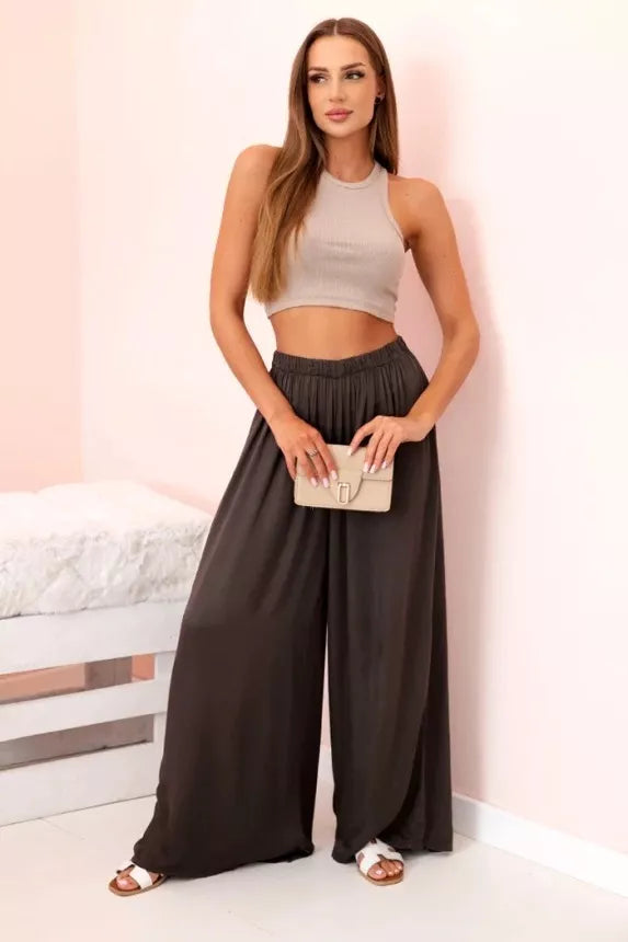 Moteriškos plačios rudos spalvos kelnės Andi