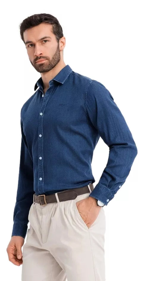 Vyriški džinsiniai tamsiai mėlyni marškiniai Mant