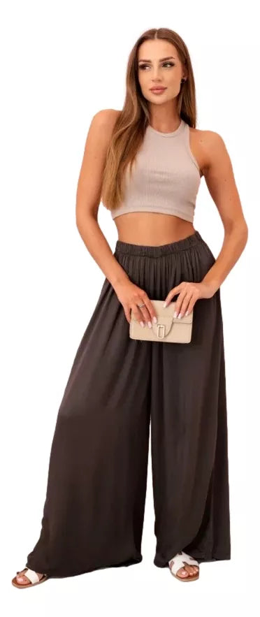 Moteriškos plačios rudos spalvos kelnės Andi