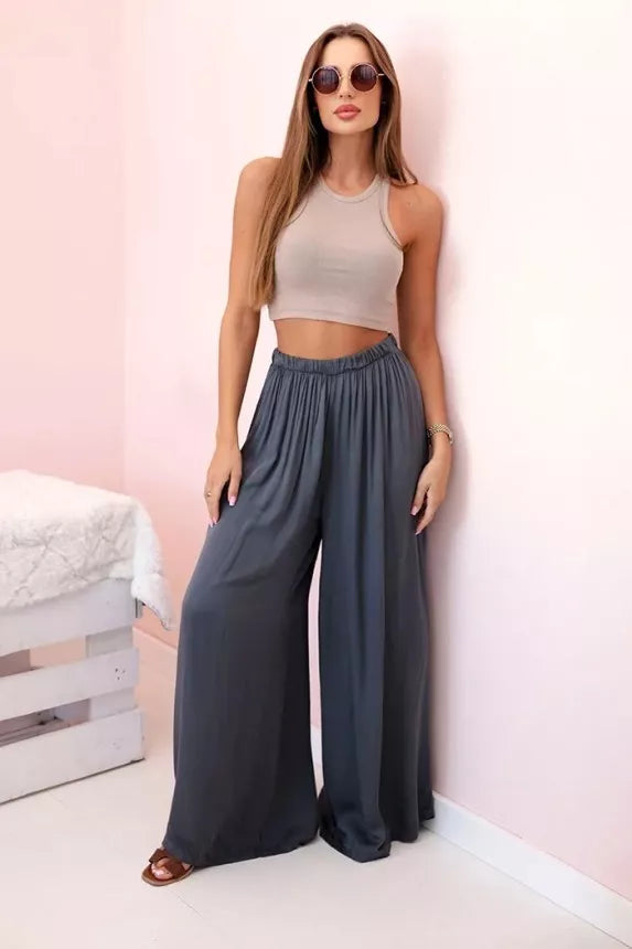 Moteriškos plačios mėlynos spalvos kelnės Andi