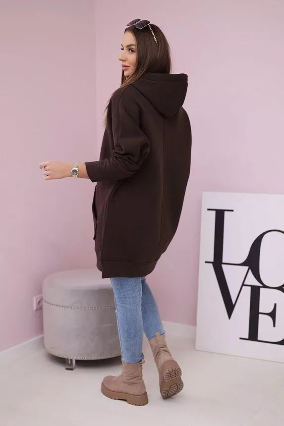 Moteriškas rudas džemperis su gobtuvu Wine