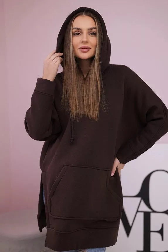 Moteriškas rudas džemperis su gobtuvu Wine