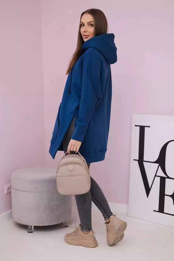 Moteriškas mėlynas džemperis su gobtuvu Wine