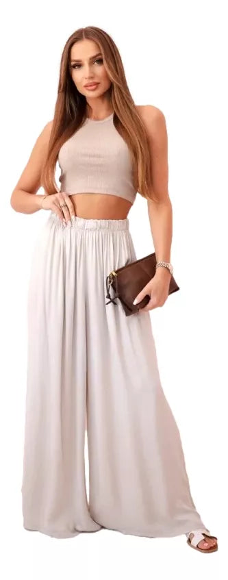 Moteriškos plačios rusvos spalvos kelnės Andi