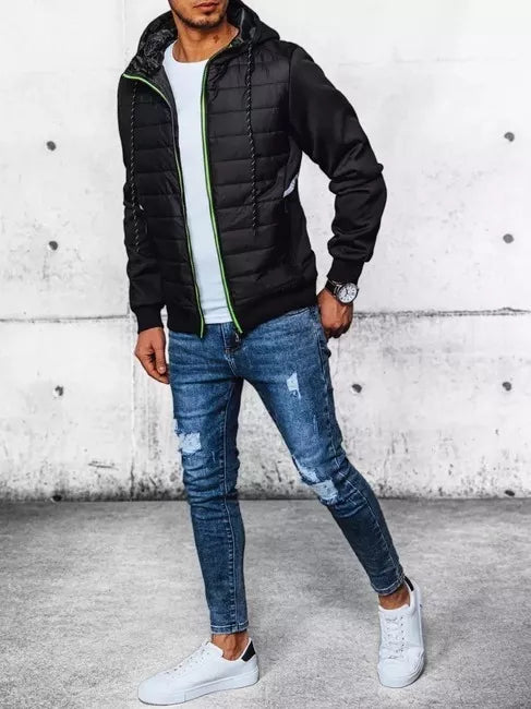 Juodos spalvos vyriška striukė su gobtuvu Bastin