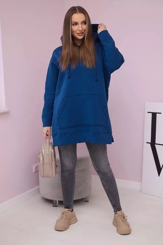 Moteriškas mėlynas džemperis su gobtuvu Wine